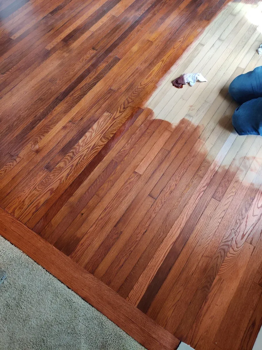 Hardwood floor color matching to existing floor in Orlando — seamless stain blend by 3 Floor Guys